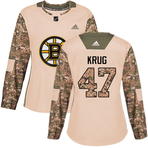 Adidas Bruins #47 Torey Krug Camo Authentic Veterans Day Women's Stitched NHL Jersey - Click Image to Close